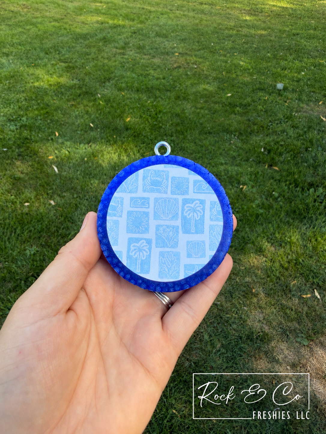 Blue Patchwork Seashell Freshie